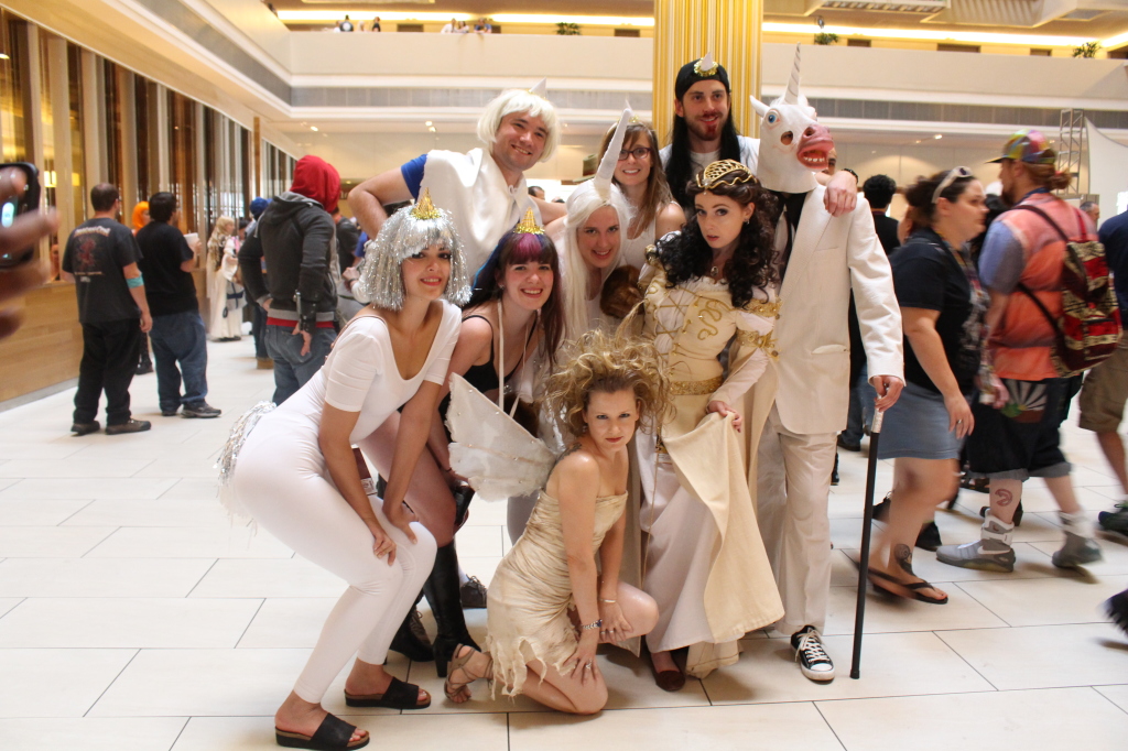 These Legend cosplayers (female lead and fairy) had their own troupe of unicorns!