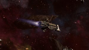 A cruiser in transit. All the ships are beautifully rendered.