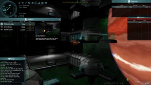 Docking at one of the many Space Stations. Here a player can buy and sell commodities and acquire new ships, and get new contracts.