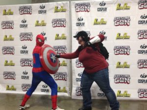 Spiderman vs the Winter Soldier from Captain America: Civil War at the Avengers photo shoot at AwesomeCon 2016.