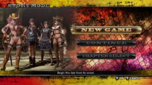 Game menu featuring all four protaganists from Onechanbara Z2; Chaos.