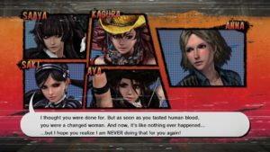 Character dialogue takes place during missions, as animations, and comic like cut-scenes. A Cut-scene with all four characters and Ana.