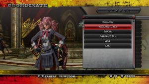The game gives players the ability to change outfits and customize characters. Kagura getting a wardrobe change.