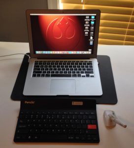 The Penclic mini keyboard and B2 mouse with my MacBook Air. Penclic is plug and play with no drivers to install.