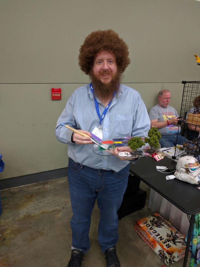 One of our favorite costumes of the entire show, painter Bob Ross.