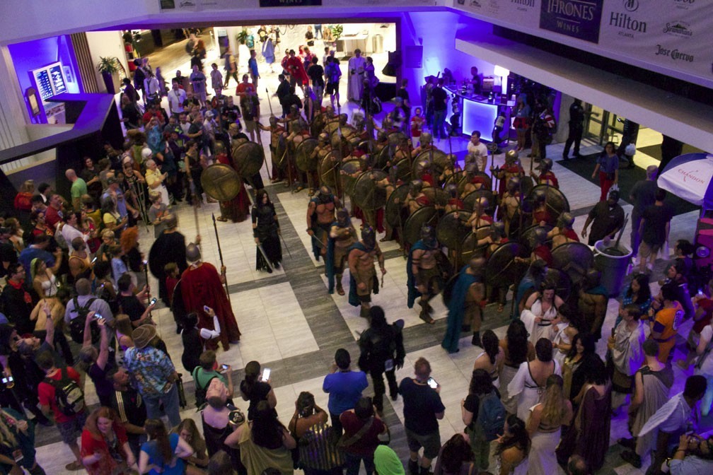Featured in our into picture, ALL of the the Spartans and Greeks attending DragonCon 2017 got together for a military parade.