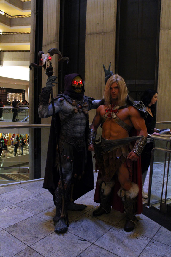 Skeletor and He-Man (because I grew up with them). Who knew these guys were secretly friends?
