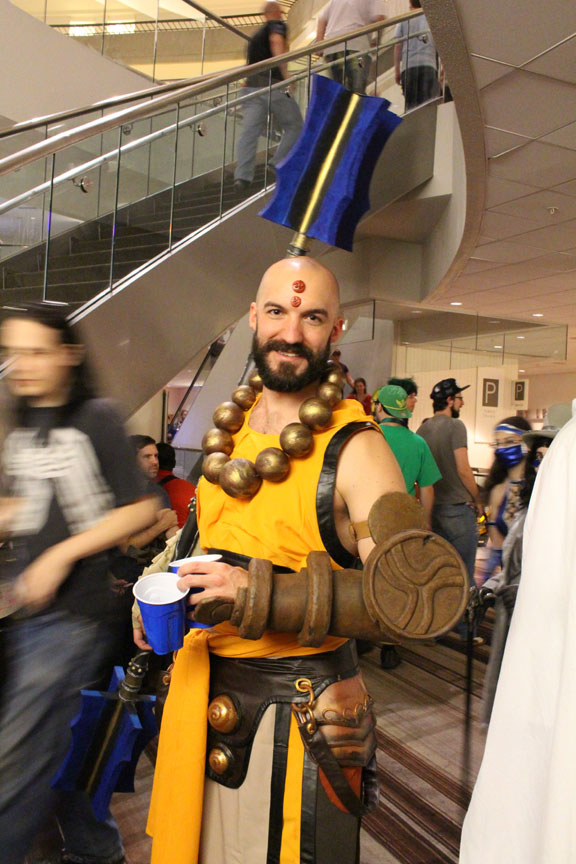 A Monk from Diablo 3 is ready to punch up a good time.