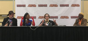 The full Black Panther panel from Baltimore Comic-Con. From left to right are Tom Brevoort, Afua Richardson, Laura Martin and Brian Stomfreez.