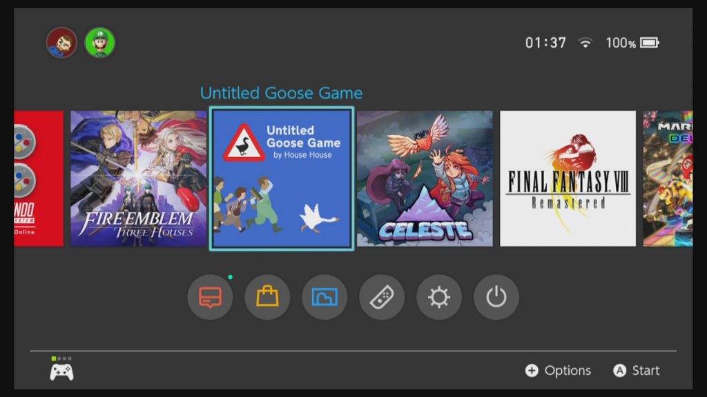A screenshot of the Nintendo Switch main menu